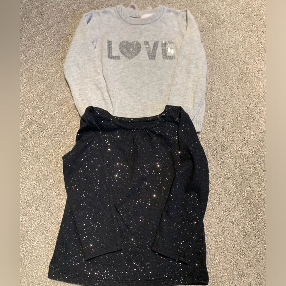 2T “LOVE” Sweater & Black Sparkly Long Sleeve